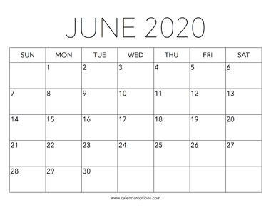 Printable June 2020 Calendar