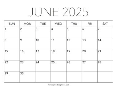 Printable June 2025 Calendar