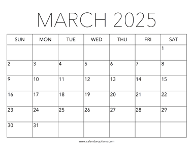 Printable March 2025 Calendar