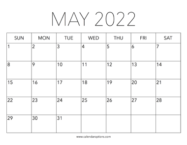 Printable May 2022 Calendar