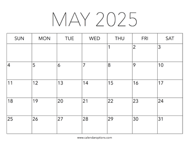Printable May 2025 Calendar