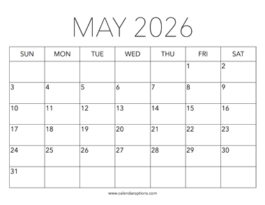 Printable May 2026 Calendar