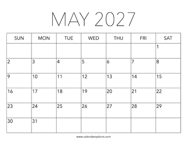 Printable May 2027 Calendar
