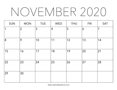 Printable November 2020 Calendar