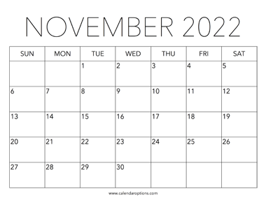 Printable November 2022 Calendar