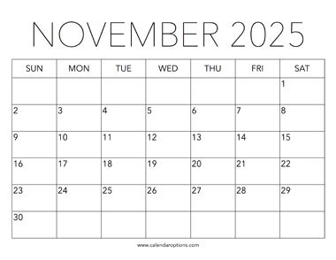 Printable November 2025 Calendar
