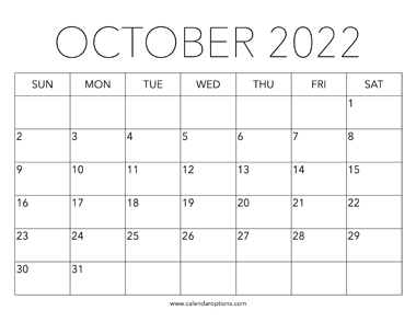 Printable October 2022 Calendar