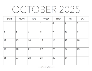 Printable October 2025 Calendar