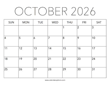 Printable October 2026 Calendar