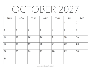 Printable October 2027 Calendar