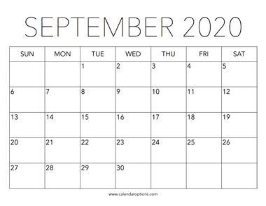 Printable September 2020 Calendar