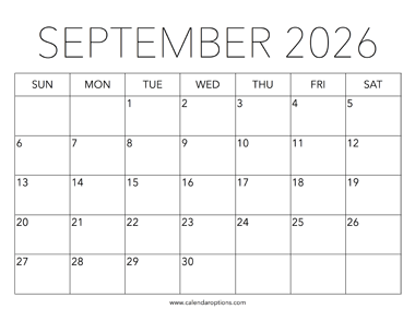 Printable September 2026 Calendar