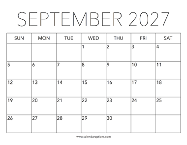 Printable September 2027 Calendar