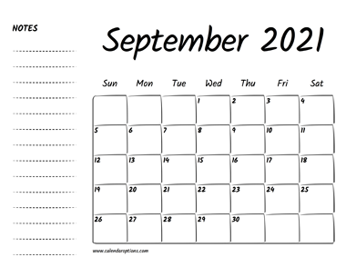 September 2021 Printable Calendar