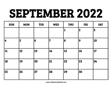 September 2022 Calendar Printable