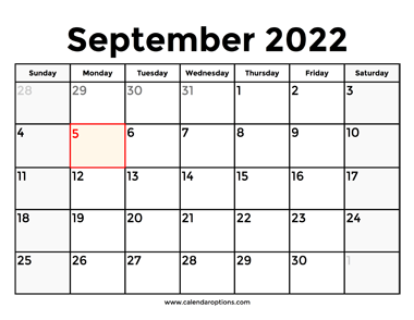 September 2022 Calendar With Holidays