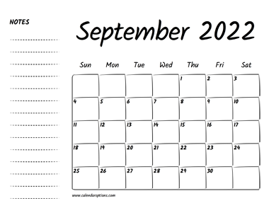 September 2022 Printable Calendar