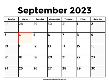 September 2023 Calendar With Holidays