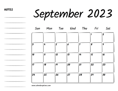 September 2023 Printable Calendar