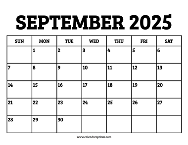 September 2025 Calendar Printable