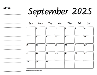September 2025 Printable Calendar