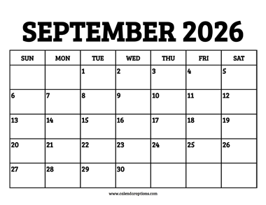 September 2026 Calendar Printable