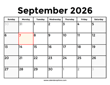 September 2026 Calendar With Holidays