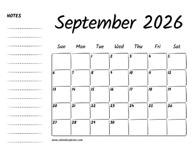 September 2026 Printable Calendar