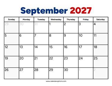 September 2027 Calendar PDF