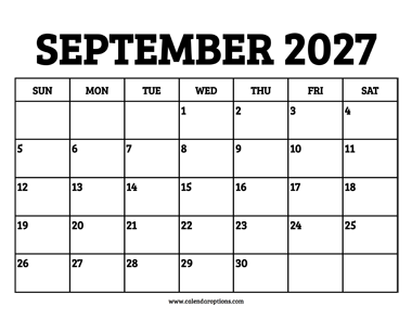 September 2027 Calendar Printable
