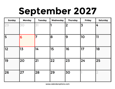 September 2027 Calendar With Holidays