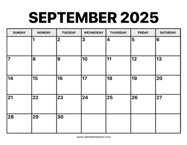 September Calendar 2025
