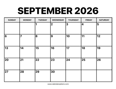September Calendar 2026