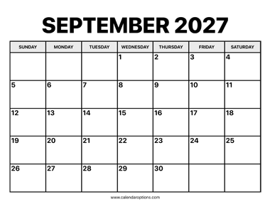 September Calendar 2027