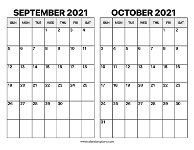 September and October 2021 Calendar