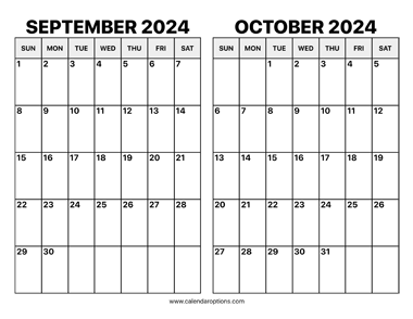 September and October 2024 Calendar