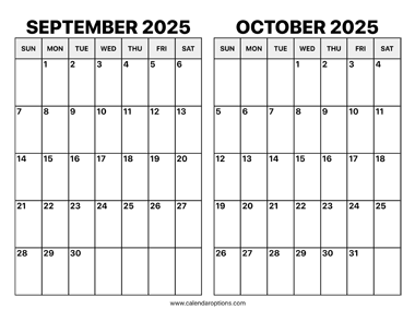 September and October 2025 Calendar