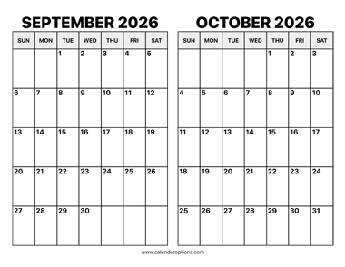 September and October 2026 Calendar