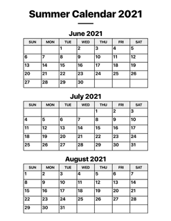 Summer 2021 Calendar