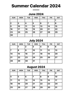 Summer 2024 Calendar
