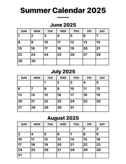 Summer 2025 Calendar