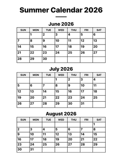 Summer 2026 Calendar