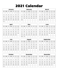 Year at a glance calendar 2021