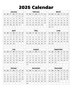 Year at a glance calendar 2025