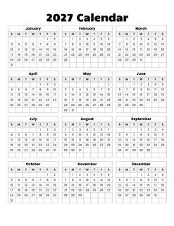 Year at a glance calendar 2027