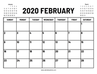 2020 February Calendar