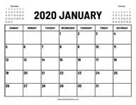 2020 January Calendar
