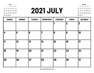 2021 July Calendar
