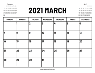 2021 March Calendar