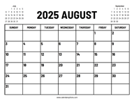 2025 August Calendar